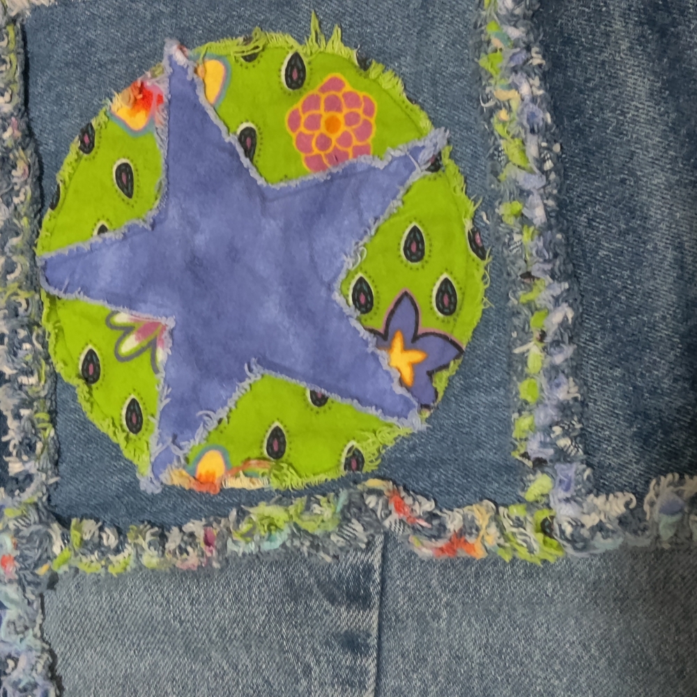 Handmade Colorful Patchwork Denim Quilt - Picture 7 of 15
